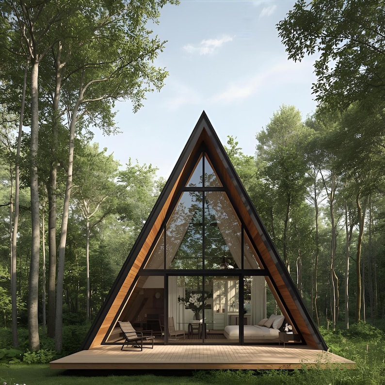Custom Cabin Plans With Loft & Small House Architectural Home Drawing ...