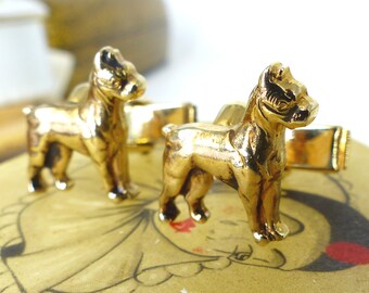 Beautiful shiny gold Boxer dog breed set of vintage cufflinks. Rare Find and amazing detail. Comes packaged as a gift