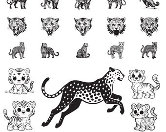 Jaguar Svg Bundle, Jaguar Clipart For Cricut, Wild Animal Vector, Jaguar Decal, Jaguar Cut Files, Jaguar Head Silhouette.