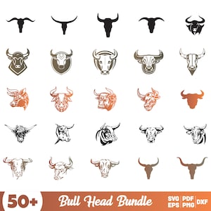 Stier Bundle, Stier Kopf Clipart für Cricut, Stier Silhouette, Bauernhof Tier Vektor, Stier Aufkleber, Stier Schnittdateien.