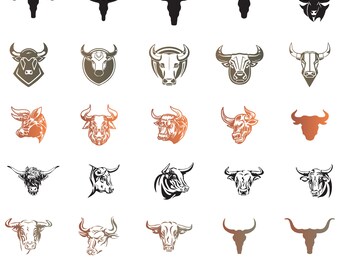Paquete de svg de toro, clipart de cabeza de toro para Cricut, silueta de toro, vector de animal de granja, calcomanía de toro, archivos de corte de toro.