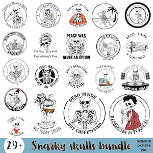 Snarky Skulls Svg Bundle Designs SVG, Sarcastic Bundle Svg, Adult Humor Svg, Funny Skeleton Bundle Svg, Skeleton Svg, Sassy Bundle Svg