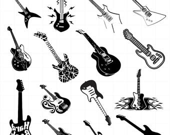 Pakiet svg z gitarą, clipart akustyczny, wektor gitary elektrycznej, naklejka na gitarę, pliki do cięcia gitary, sylwetka gitary.