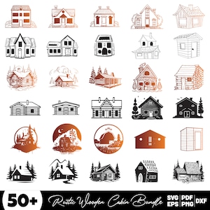 Wooden Cabin Svg Bundle, Rustic Wooden Cabin Equipment Clipart For Cricut, Wooden Cabin Silhouette, Cabin Vector, Wood Cabin Cut Files.