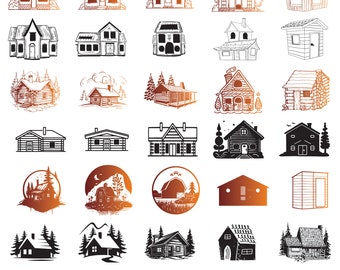 Holzhütte SVG-Bundle, rustikale Holzhütte Ausrüstung Clipart für Cricut, Holzhütte Silhouette, Hütte Vektor, Holzhütte Schnittdateien.