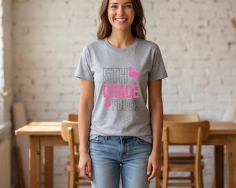 5th Grade Flock SVG | Cute Flamingo Back to School Shirt Design | Teacher Squad PNG