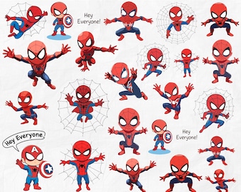 Paquete de SVG de personajes, clipart para niños, paquete de clipart PNG de araña, paquete de svg en capas de superhéroe, svg de superhéroe, svg de araña, diseños de camisetas para niños
