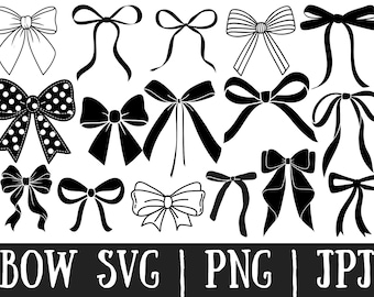 Czarny łuk Svg Bundle, wstążka kokarda Svg, kokarda kokietka Svg, muszka Svg, kokarda wstążka Clipart, pliki Svg dla Cricut, natychmiastowe pobieranie, sylwetka