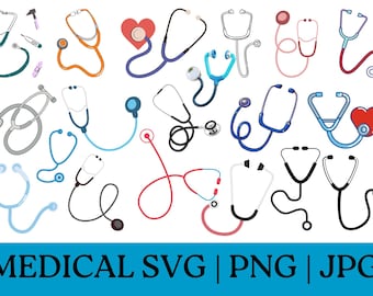 Medical Icons Clipart SVG Bundle Doctor Nurse Hospital Silhouette Stethoscope Medicine Equipment Cricut File Commercial Use Instant Download