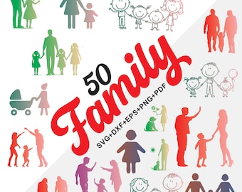 Family Bundle, Family Clipart For Cricut, Children Silhouette, Mom And Dad Decal, Family Vector, Family Cut Files.