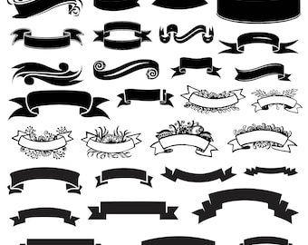 Banner Svg Bundle, Ribbon Banner Clipart For Cricut, Banner Silhouette, Banner Vector, Banner Decal, Banner Cutfiles.