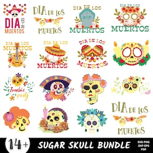 Sugar Skull Designs Bundle, SVG & PNG Files for Dia de los Muertos, Day of the Dead Skull Art for Cricut, Tattoo, Crafting, Sublimation