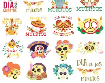 Sugar Skull Designs Bundle, SVG & PNG Files for Dia de los Muertos, Day of the Dead Skull Art for Cricut, Tattoo, Crafting, Sublimation