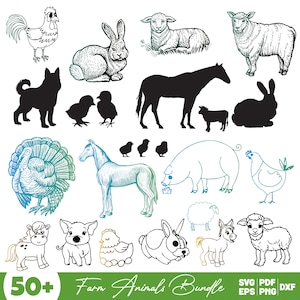 Animals Svg Bundle, Farm Animals Clipart For Cricut, Farm Animals Silhouette, Cute Animals Vector, Farm Animals Decal, Farm Animal Cut Files