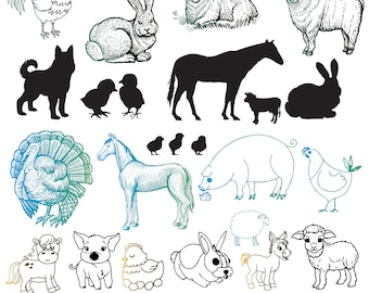 Animals Svg Bundle, Farm Animals Clipart For Cricut, Farm Animals Silhouette, Cute Animals Vector, Farm Animals Decal, Farm Animal Cut Files