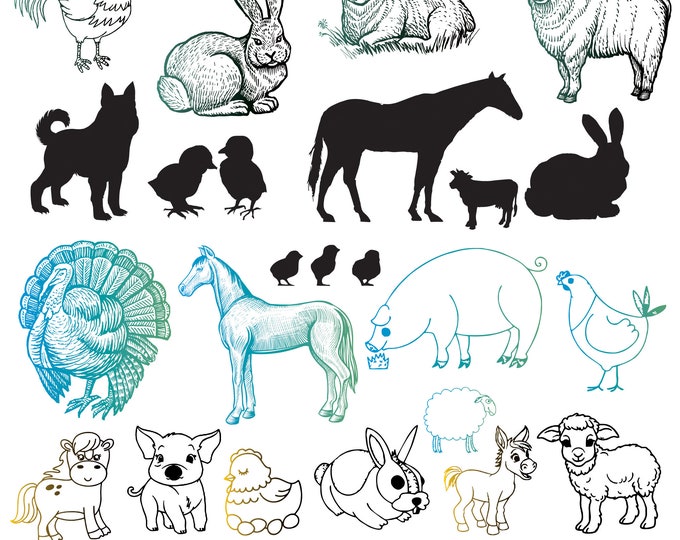 Farm Animal Clipart Set – 7 Farm Animals SVG PNG PDF | Cute Farm ...