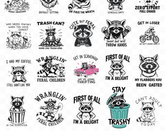 Retro sarkastisches Waschbär-Svg-Bundle, lustiges Waschbär-Design png, Tier sarkastischer Spruch png, trendiger Waschbär png, digitaler Download, PNG