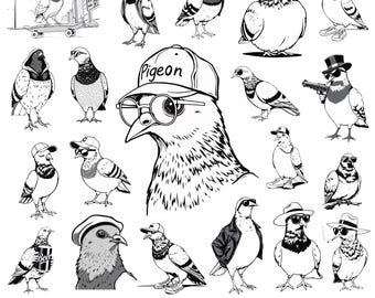 Pigeon SVG Bundle, Pigeon Clipart, Pigeon Cut Files for Cricut, PNG and SVG, Vector Image Cut Files, Printable, Digital Download