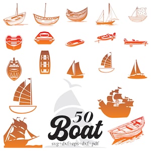 Boat Bundle, Sail Boat Clipart For Cricut, Speed Boat Silhouette, Ship Decal, Boat Vector, Boat Cut Files.