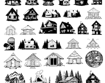 Log Cabin Svg Bundle, Wooden Cabin Clipart For Cricut, Cabin Silhouette, Old Cabin Vector, Forest Cabin Decal, Log Cabin Cut Files.