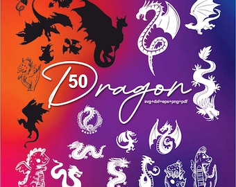 Drachen-Svg-Bundle, Drachen Clipart für Cricut, Drache Silhouette, Drache schneiden Datei, Drache Vektor, Drache Aufkleber.