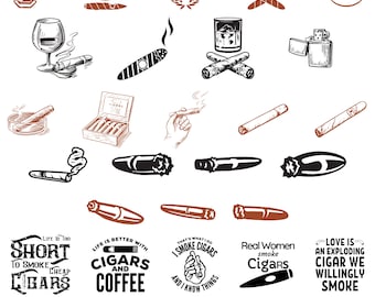 Cigar Svg Bundle, Smoke Clipart For Cricut, Tobacco Silhouette, Cigar Vector, Cigar Decal, Cigar Cut Files.
