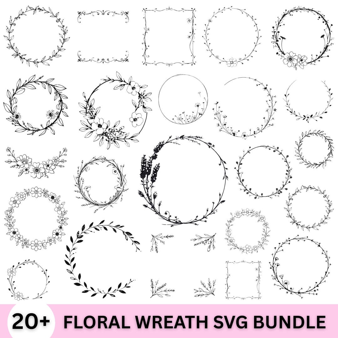 FLORAL WREATH SVG Bundle Circle Frame Svg Botanical Frame Wedding ...