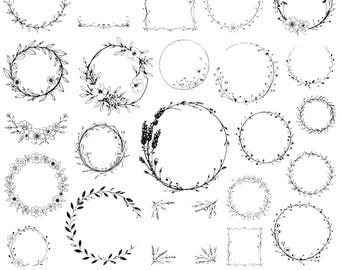 FLORAL WREATH SVG Bundle Circle Frame Svg Botanical Frame Wedding Wreath Svg Flower Garland Cricut Silhouette Svg Png Dxf Eps Pdf
