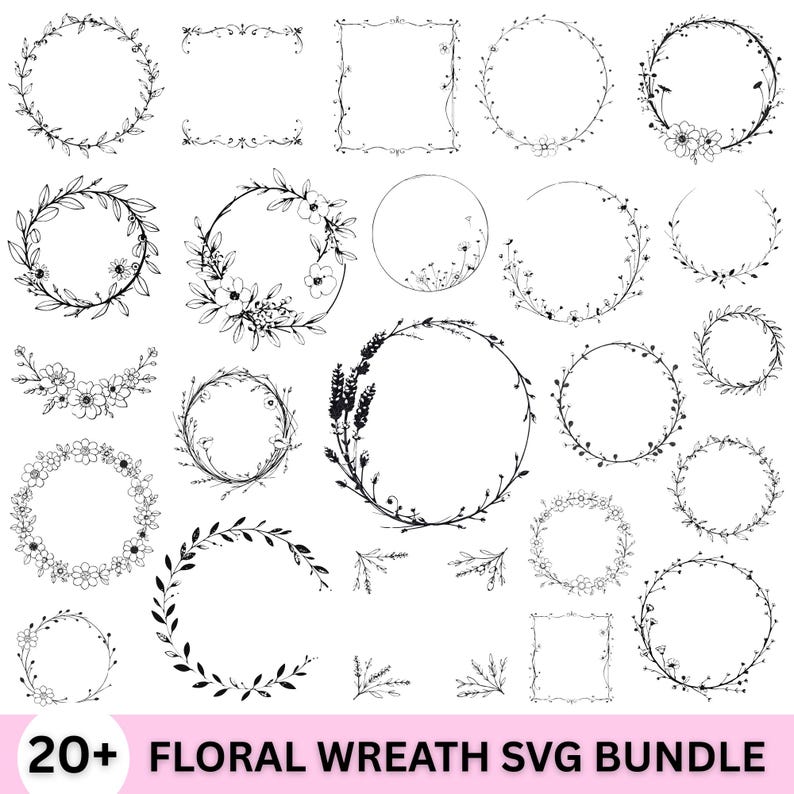 FLORAL WREATH SVG Bundle Circle Frame Svg Botanical Frame Wedding ...