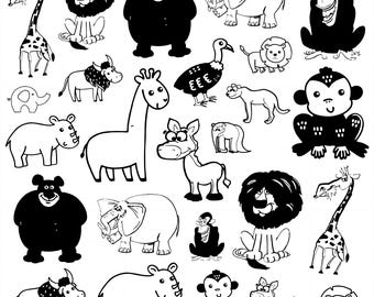 Safari animals svg Bundle, Animals Clipart, Animal Doodle Vector, jungle animal Decal, Safari animals Cut Files, Cute Animals Silhouette.