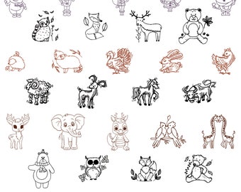 Pakiet Animals SVG, ręcznie rysowane zwierzęta Clipart do Cricut, plik do cięcia Animal Doodle, sylwetki zwierząt, zwierzęta wektorowe, naklejka ze zwierzętami.