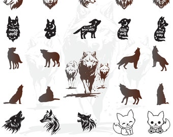 Paquete de Svg de lobo, clipart de cabeza de lobo para Cricut, silueta de animal del bosque, vector de lobo aullando, calcomanía de lobo, archivo de corte de cabeza de lobo.