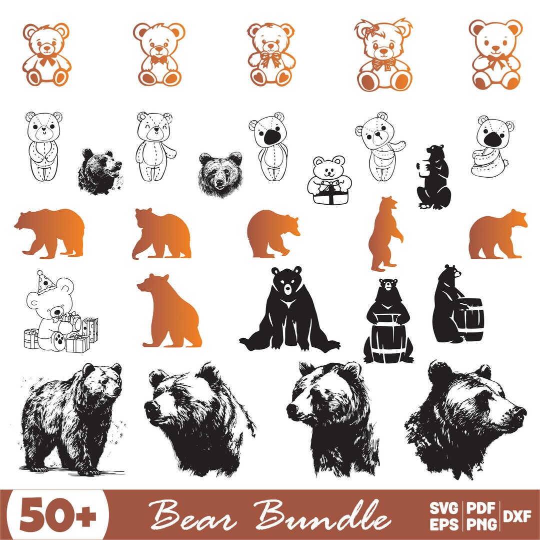 Bear Svg Bundle, Grizzly Bear Clipart for Cricut, Bear Face Silhouette ...