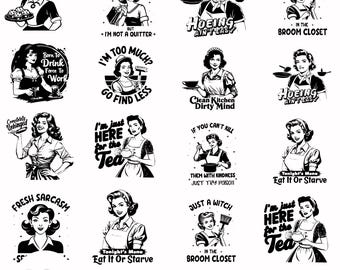 Retro Housewife Svg Bundle, Sarkastyczna Gospodyni Domowa, Sarkastyczny Svg, Prezent Dla Żony, Sarkazm Png, Koszulka Humor Dla Dorosłych, Retro Lady Svg, PNG