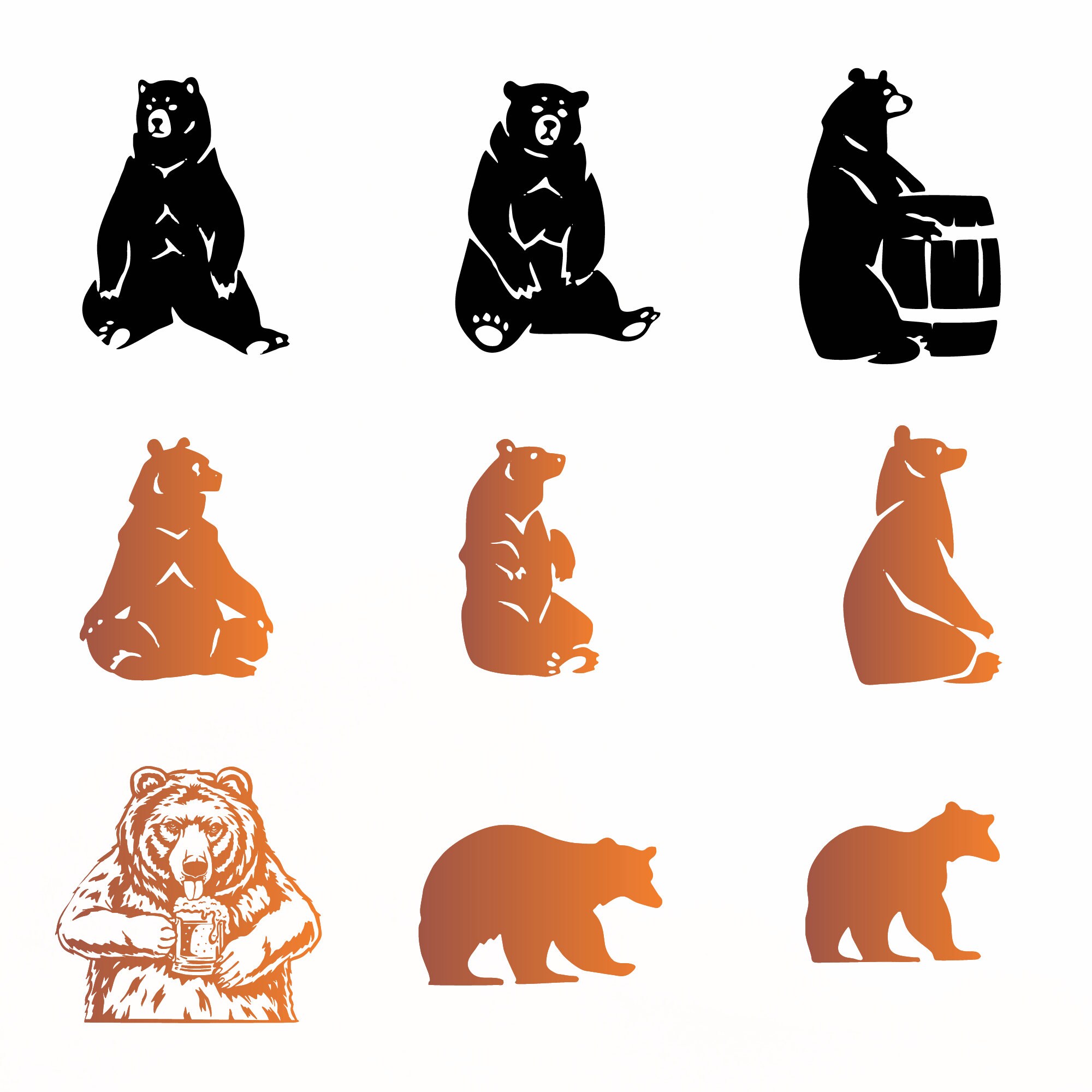Bear Svg Bundle, Grizzly Bear Clipart for Cricut, Bear Face Silhouette ...