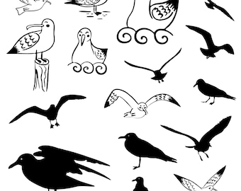 Seagull svg Bundle, Seagull Clipart, Seagull head Vector, Coastal Decal, Birds Cut Files, Seagull Silhouette.