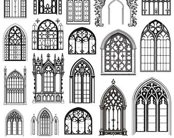 Gothic Window SVG Bundle, Gothic Architecture Clipart, PNG Files for DIY Crafts, Wall Art, Stickers, Laser Cutting, Png