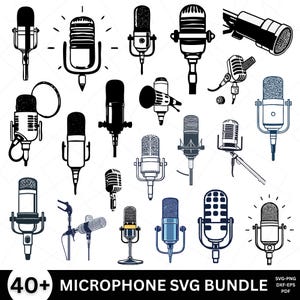 Microphone SVG Bundle, Microphone Clipart, Microphone Silhouette, Mic Svg, Vintage microphone svg, Svg Files for Cricut, PNG