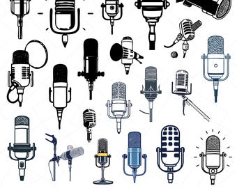 Microphone SVG Bundle, Microphone Clipart, Microphone Silhouette, Mic Svg, Vintage microphone svg, Svg Files for Cricut, PNG