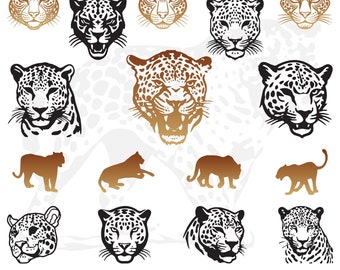 Jaguar Svg Bundle, Jaguar Clipart For Cricut, Wild Animal Silhouette, Jaguar Face Vector, Jaguar Decal, Jaguar Cut File.