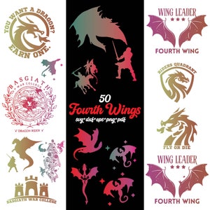 Fourth Wing Svg Bundle, Dragon Rider Clipart For Cricut, Xaden Riorson Silhouette, Dragon Cut File, Fourth Wing Vector, Dragon Decal.