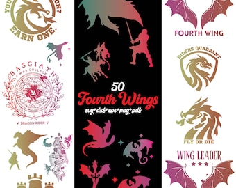 Fourth Wing Svg Bundle, Dragon Rider Clipart For Cricut, Xaden Riorson Silhouette, Dragon Cut File, Fourth Wing Vector, Dragon Decal.