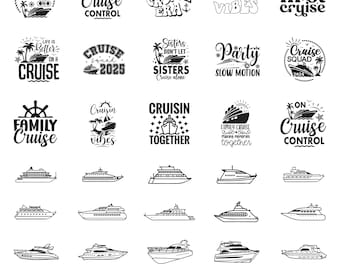 Pakiet Cruise SVG, Clipart z cytatami z rejsów do Cricut, Wektor rejsu, Naklejka na rejs, Sylwetka rejsu, Plik do cięcia rejsu.