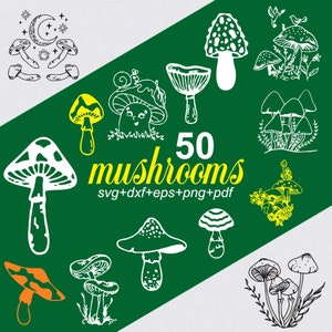 Mushroom Svg Bundle, Cute Mushroom Clipart For Cricut, Mushroom Face Silhouette, Mushroom Cut File, Mushroom Vector, Mushroom Decal.