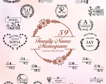 Family Name Monogram Svg Bundle, Family Name Monogram Clipart For Cricut, Family Monogram Silhouette, Family Monogram Decal, Family Cut File