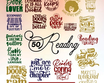 Pakiet Reading SVG, Clipart z Czytaniem Książek dla Cricut, Sylwetka Czytania, Pliki Do Cięcia Czytania, Naklejka Czytania, Wektor Czytania Książek.