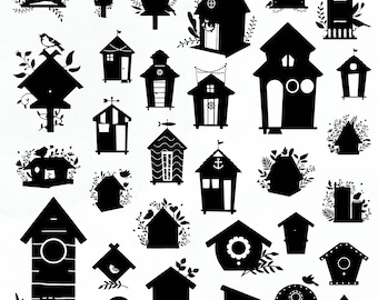 Birdhouse Svg Bundle, Birdhouse Clipart For Cricut, Birdhouse Silhouette, Bird House Vector, Birdhouse Outline Decal, Bird Cage Cut Files.