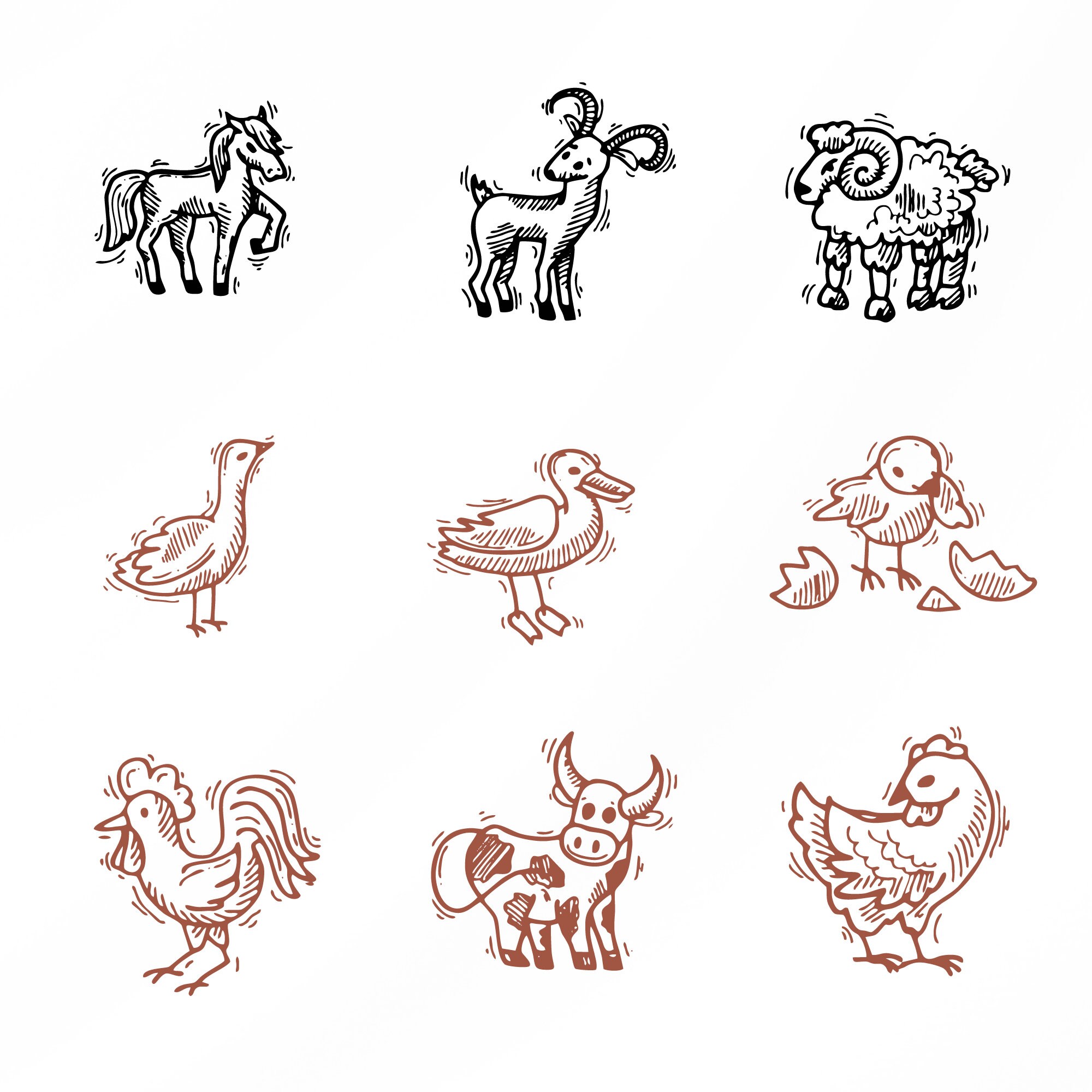 Animals Svg Bundle, Hand Drawn Animals Clipart for Cricut, Animal ...