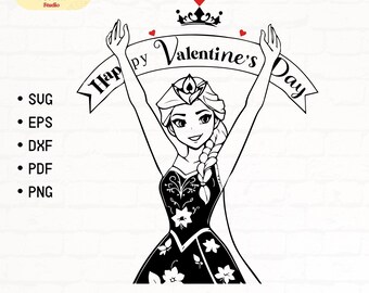 Happy Valentine Day SVG, Princess Valentine SVG PNG, Valentine t-shirt Kids cartoon png, svg cut file, Instant Digital Download