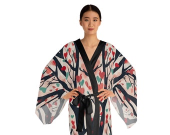 Beautiful heart pattern, Long Sleeve Kimono Robe